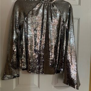 RtA Shimmering Silver Sequin Blouse